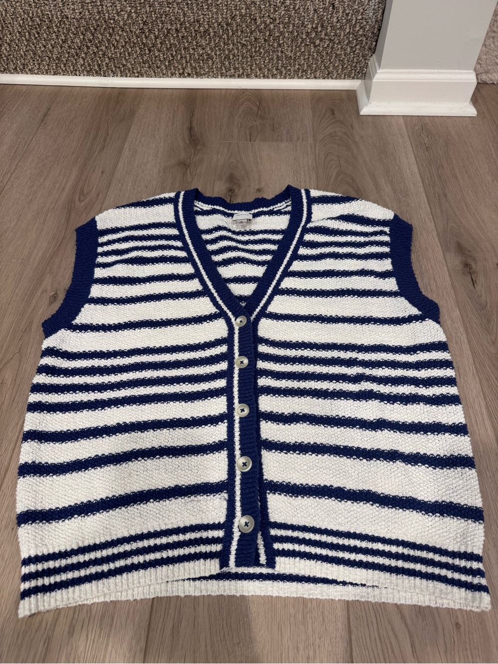 Maeve Blue and White Striped Knit Vest